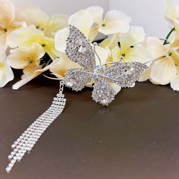 Butterfly Headband, Butterfly Costume Crown, Silver Hair Crown, Halo Party Crown - Picture 5 of 7